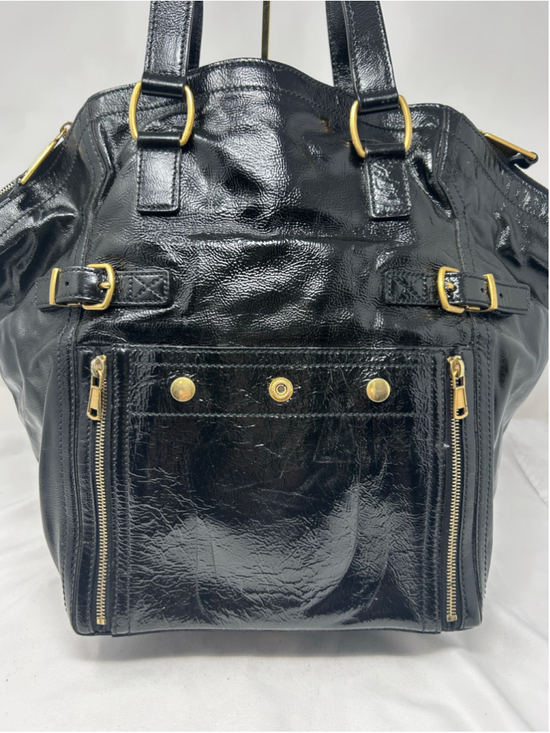 Yves Saint Laurent Handbags - YSL Downtown Tote Black Patent Leather Large Shoulder Bag Gold Hardware
